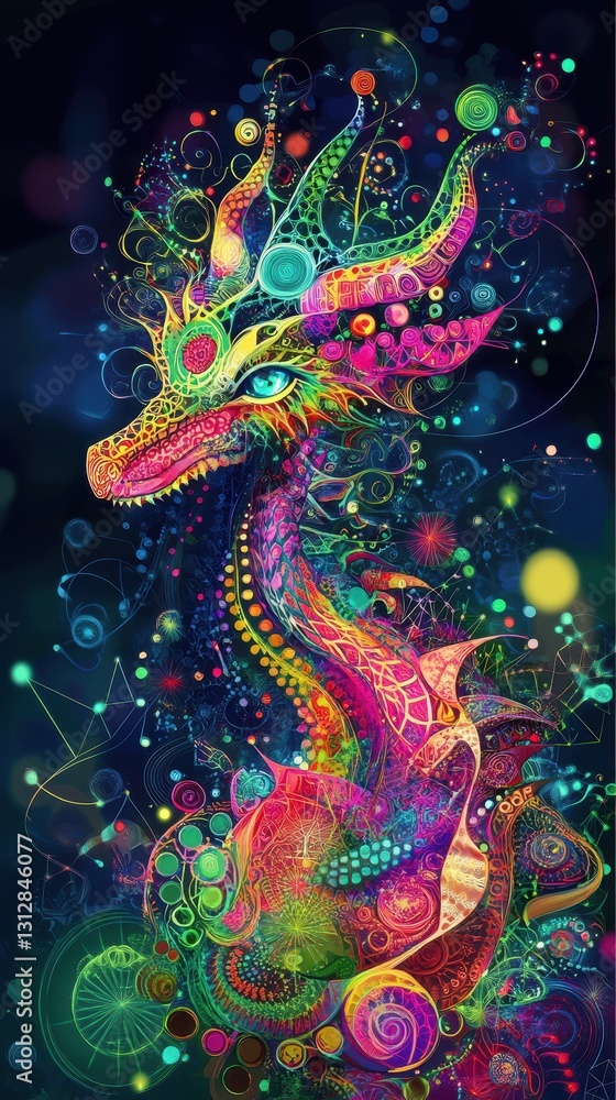 A Colorful Intricate Dragon Displayed With Vivid Abstract Details A Colorful Intricate Dragon Displayed With Vivid Abstract Details