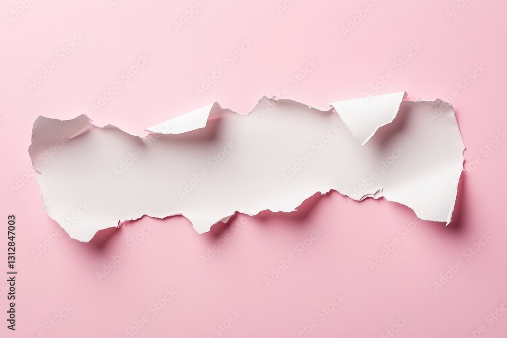Torn white paper reveals the pink background in the image Torn white paper reveals the pink background in the image