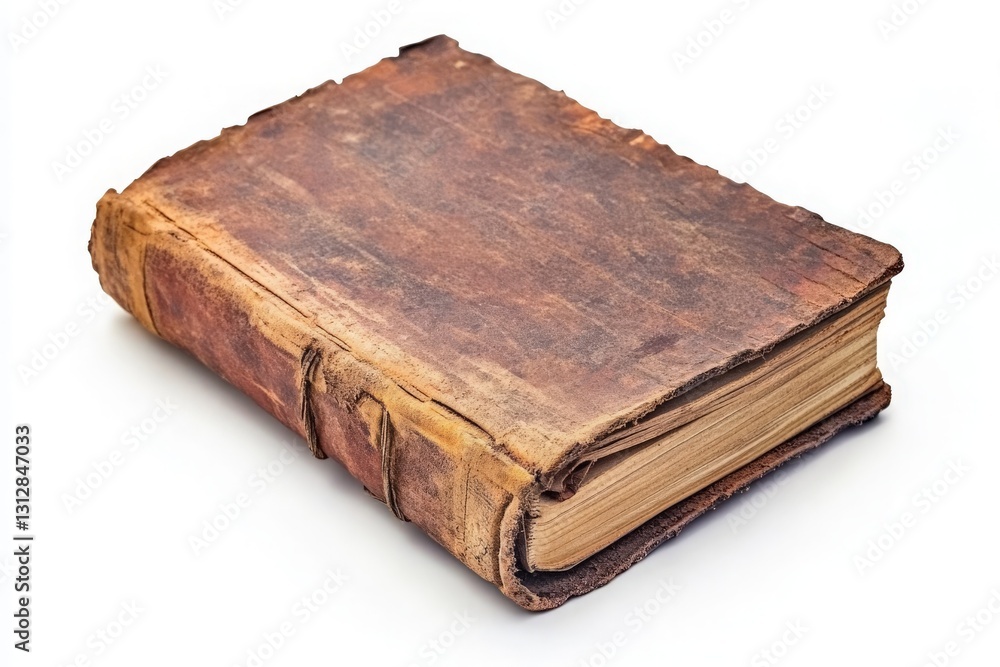 Aged Book with Weathered Cover on White Background for Historical Study or Decoration Aged Book with Weathered Cover on White Background for Historical Study or Decoration