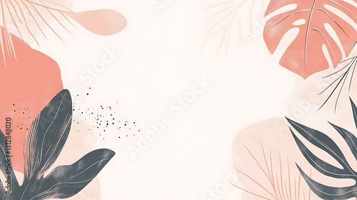 Pastel tropical leaves border design, ideal for backgrounds or presentations