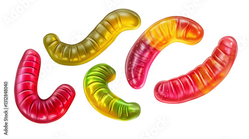 Gummy worm candies isolated on transparent background Isolated Background on White 