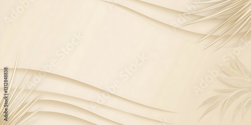 Beige background with textured waves and stylized palm leaves. Minimalist design