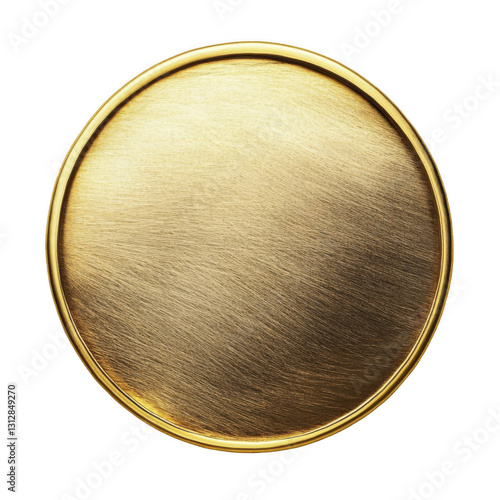 Golden circular badge, top view, white background photo