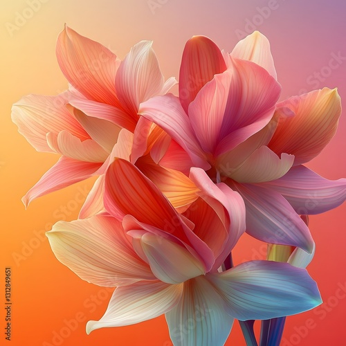 Vibrant Coral Lilies Blossom Closeup Macro