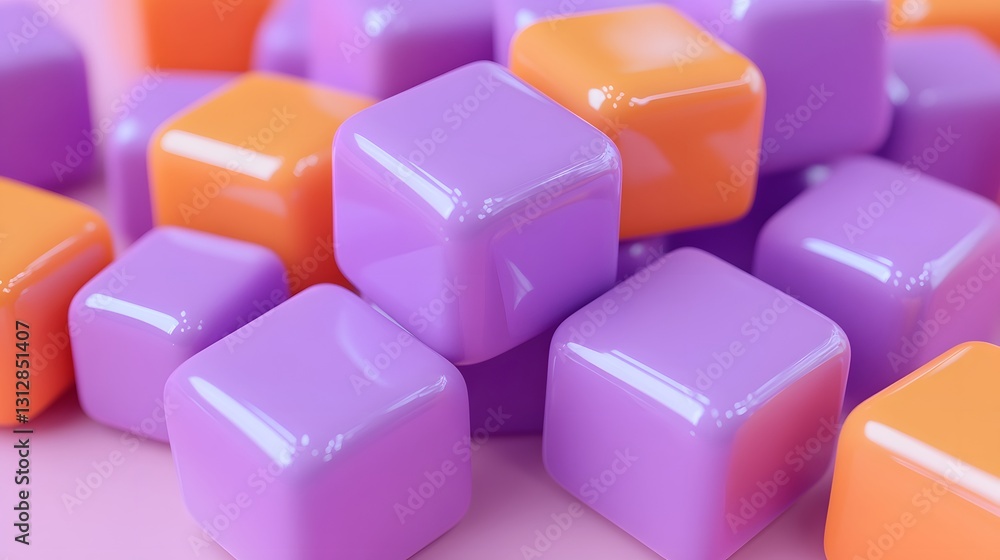 Abstract 3D Render of Shiny Purple and Orange Cubes Abstract 3D Render of Shiny Purple and Orange Cubes