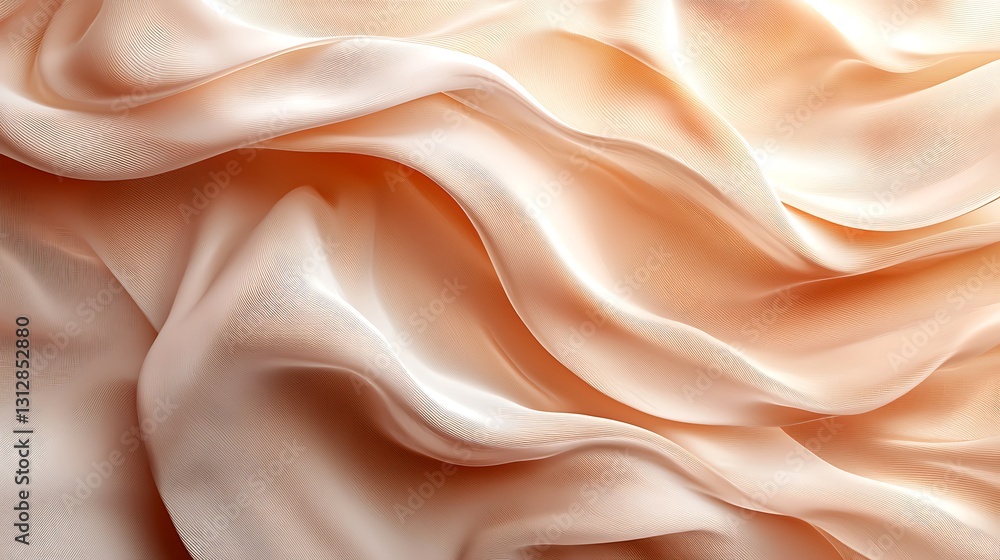 Fototapeta premium Peach Silk Fabric Texture Background Soft Smooth Waves Elegant Luxury