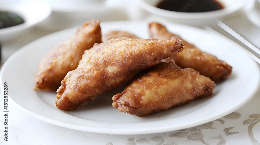 Crispy Fried Dumplings on White Plate Delicious Asian Food Crispy Fried Dumplings on White Plate Delicious Asian Food