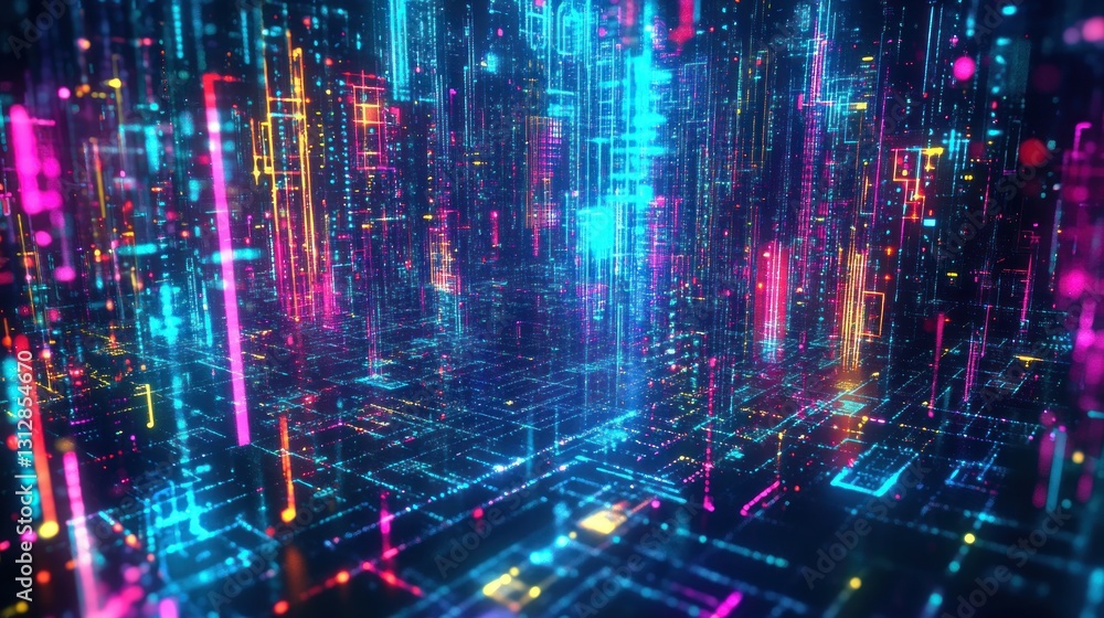 Fototapeta premium Neon City of Data Streams