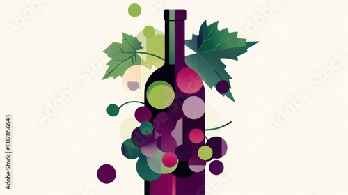 Abstract wine bottle design with grapes