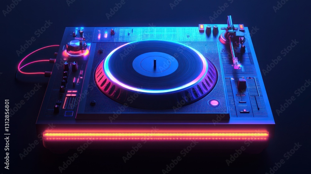 Fototapeta premium Neon DJ Tech in Dark Studio