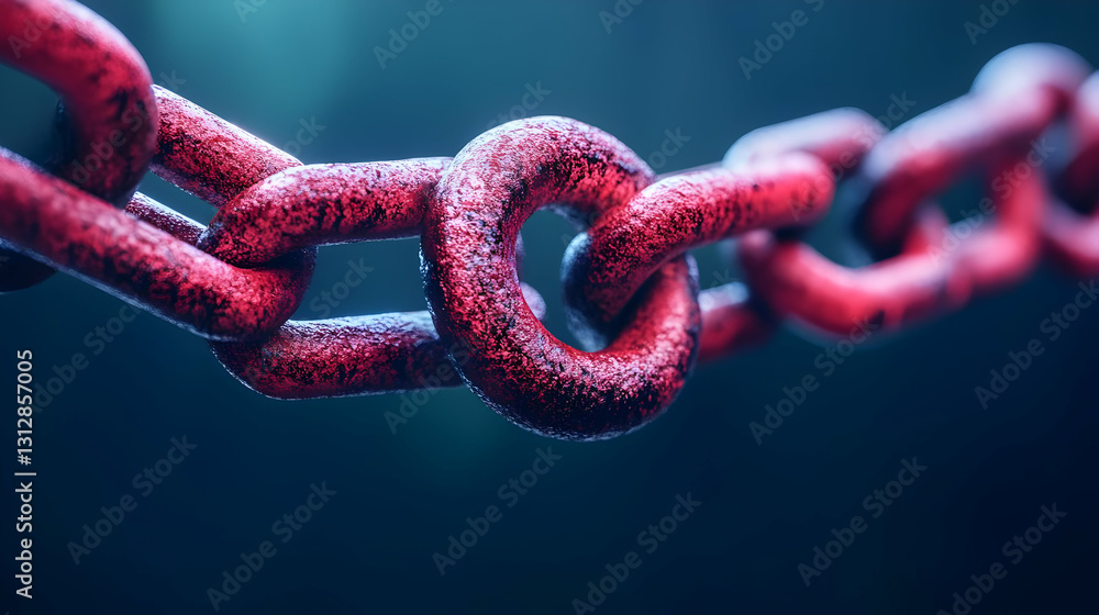 Close Up of Rusty Red Metal Chain Links Against Dark Background Close Up of Rusty Red Metal Chain Links Against Dark Background
