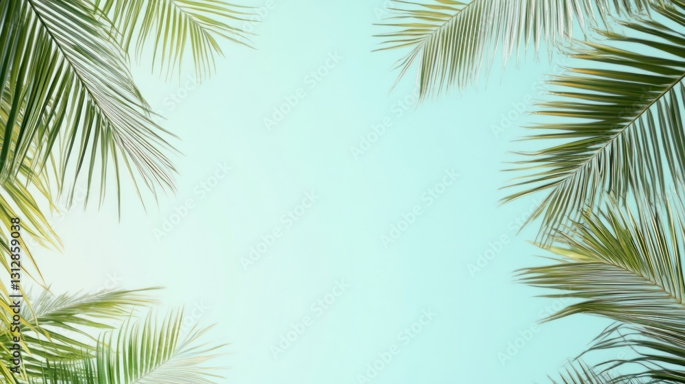 Naklejka premium Tropical Palm Leaves Against a Light Blue Sky (1)