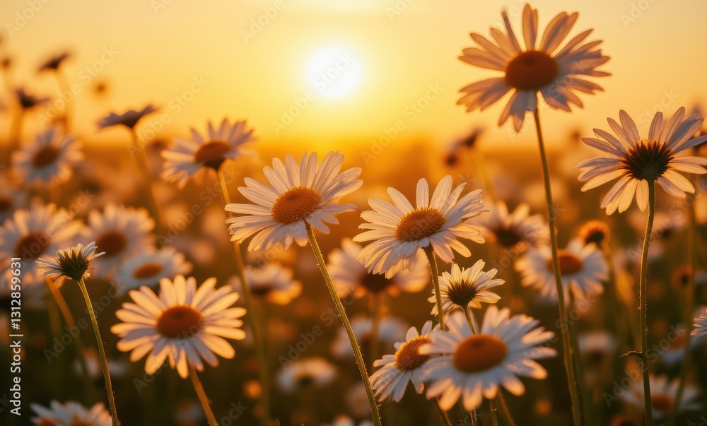 Sunlit daisies in golden glow Sunlit daisies in golden glow