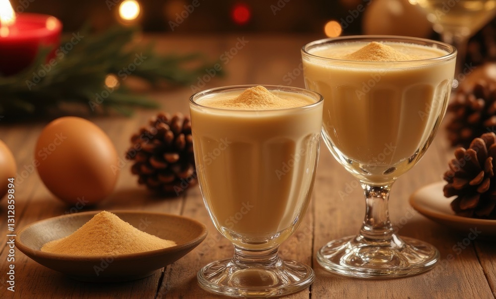 Festive eggnog in elegant glasses Festive eggnog in elegant glasses