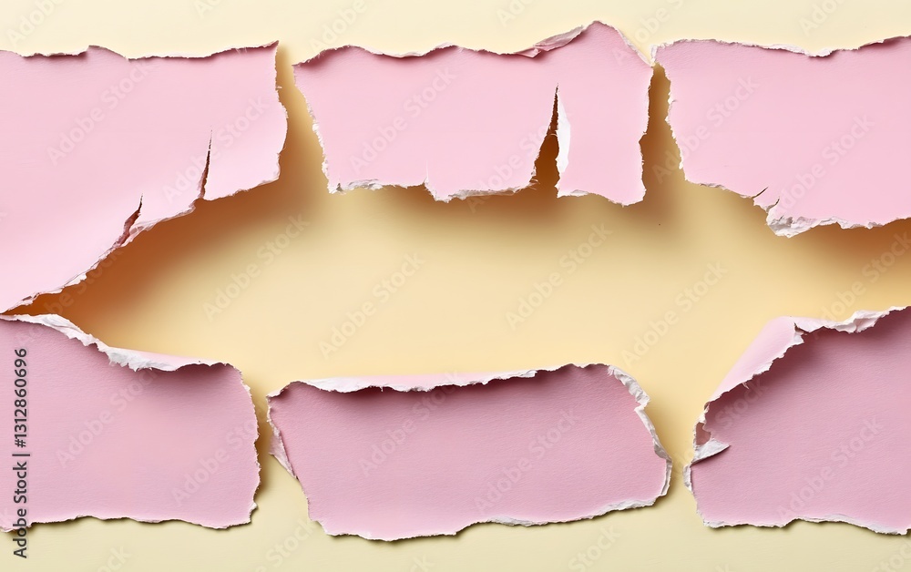 Torn Pink Paper on Yellow Background Abstract Texture Torn Pink Paper on Yellow Background Abstract Texture