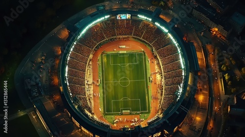 Wallpaper Mural Aerial View of Stadium at Night with Crowd and Bright Lights Torontodigital.ca