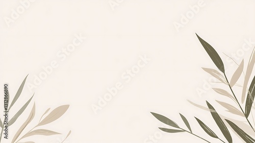 Elegant minimalist botanical illustration featuring delicate branches and leaves in muted beige and olive green tones against a soft cream backdrop