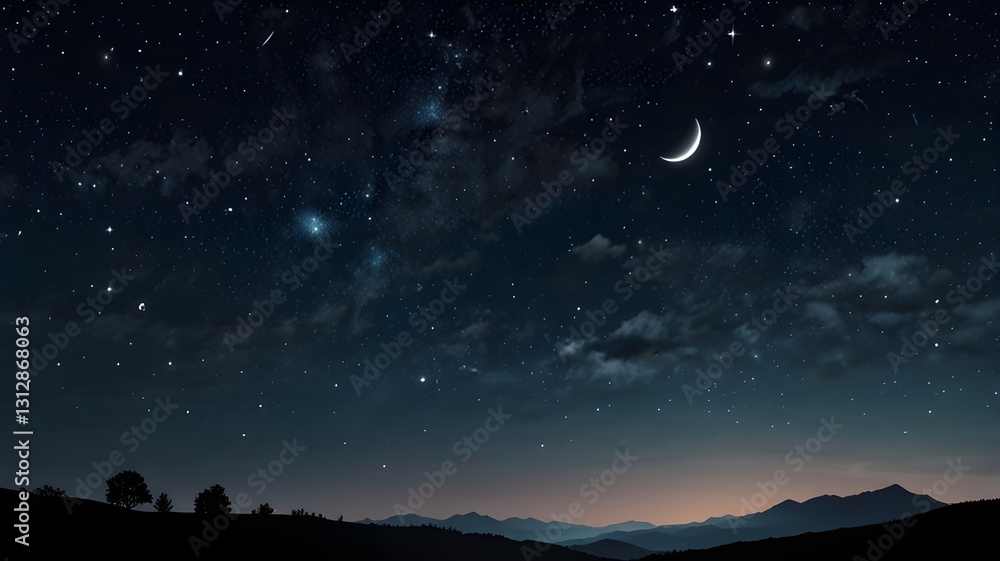 illustration of a night sky with stars and a moon in minimalist style illustration of a night sky with stars and a moon in minimalist style