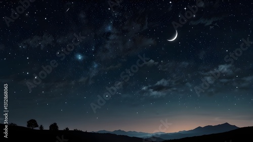 illustration of a night sky with stars and a moon in minimalist style