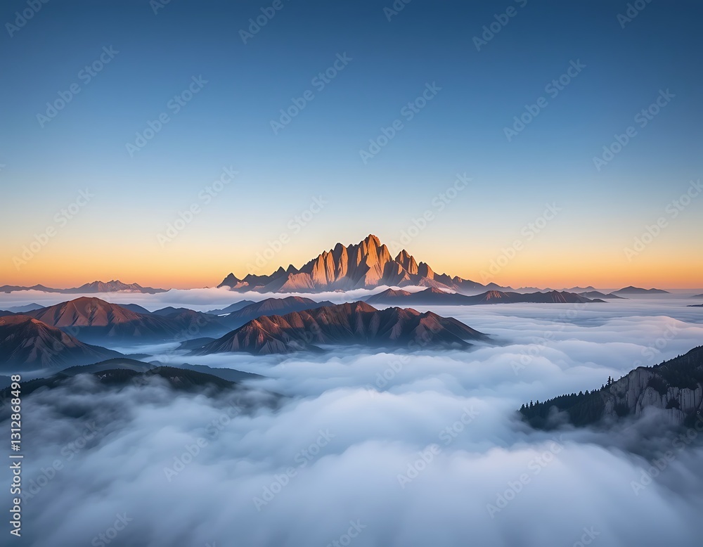 Fototapeta premium Majestic Mountain Sunrise Landscape Above Cloudscape
