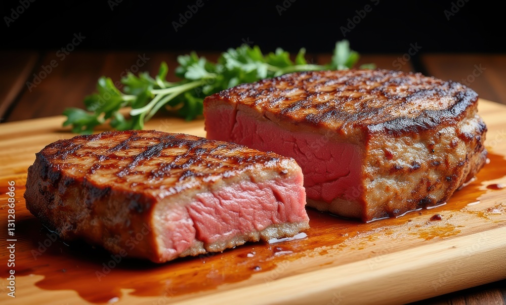 Grilled steak on wooden board Grilled steak on wooden board