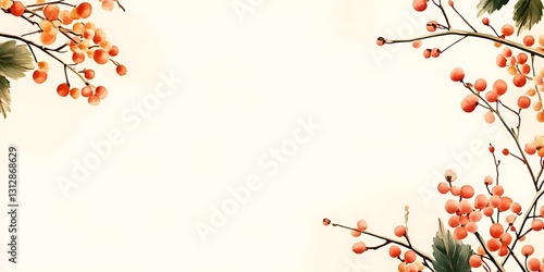 Delicate orange berries frame a blank space, perfect for text or design elements.  Elegant, minimalist style