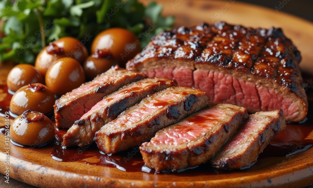 Juicy grilled steak with sides Juicy grilled steak with sides