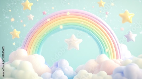 A whimsical scene featuring a rainbow, fluffy clouds, and stars, evoking joy and imagination.