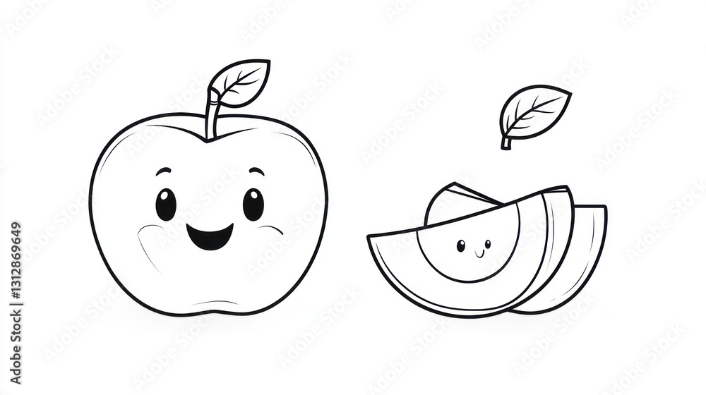 Obraz premium Cute cartoon apple and melon slices