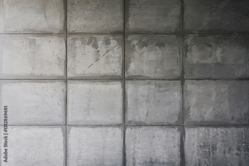Fototapeta premium Concrete wall with uniform tiles showcasing a modern minimalist design in a contemporary space