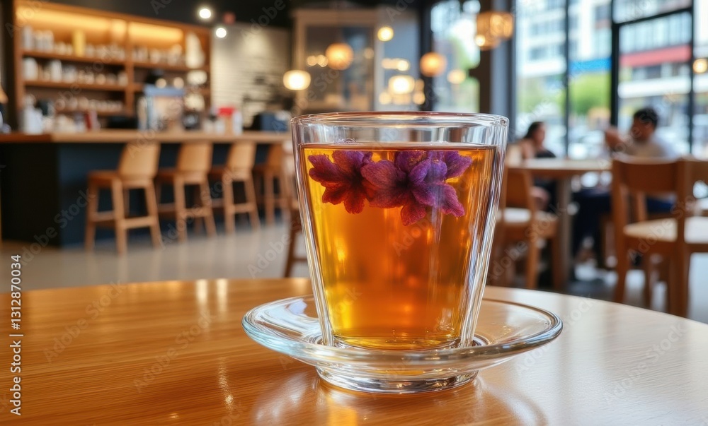 Tea with flower infusion in cafe Tea with flower infusion in cafe