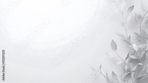 Minimalist white background with delicate paper leaves, creating elegant, simple design