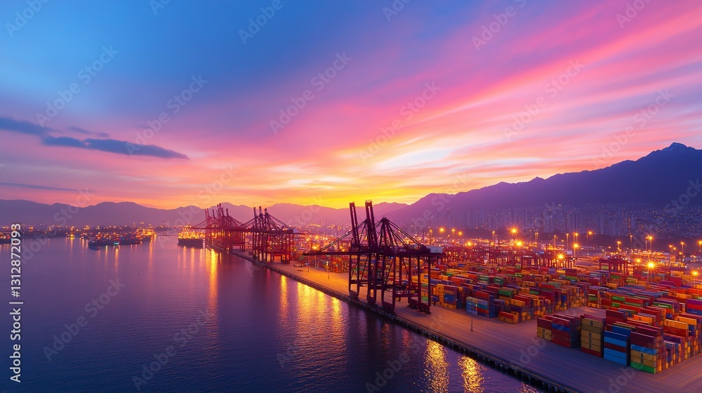 A Beautiful Scenic View of an Industrial Port at Sunset A Beautiful Scenic View of an Industrial Port at Sunset