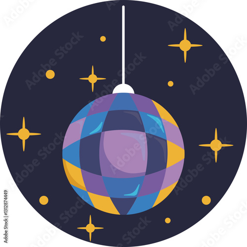 A reflective, sparkling ball often seen at parties, symbolizing the vibrant energy of the dance scene.