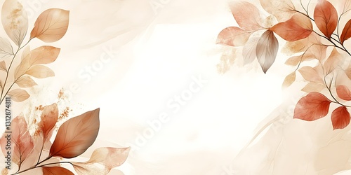 Watercolor autumn leaves frame.  Elegant design with earthy tones and soft edges