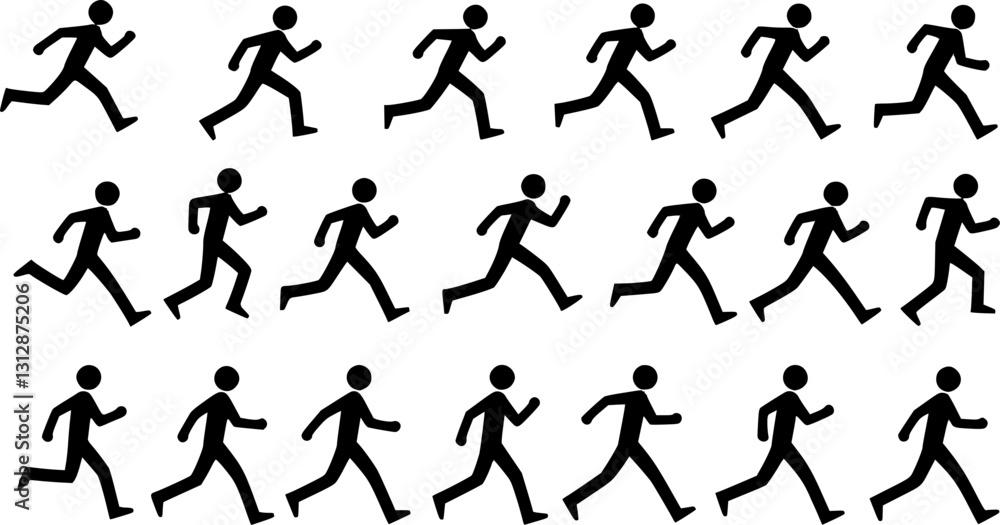 Stickman icons. Stick figures black silhouettes showing various poses and gestures, running, meditating and jumping. Ideal for infographics, design and app interfaces. Minimalist vector illustration Stickman icons. Stick figures black silhouettes showing various poses and gestures, running, meditating and jumping. Ideal for infographics, design and app interfaces. Minimalist vector illustration