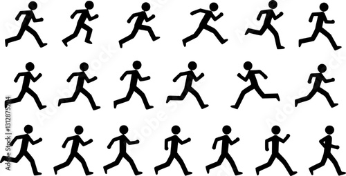 Stickman icons. Stick figures black silhouettes showing various poses and gestures, running, meditating and jumping. Ideal for infographics, design and app interfaces. Minimalist vector illustration