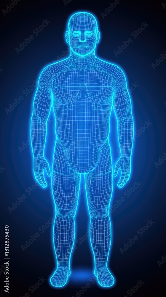 Digital representation of a human body, 3D model, anatomy, futuristic. Potential use for medical or scientific illustration Digital representation of a human body, 3D model, anatomy, futuristic. Potential use for medical or scientific illustration