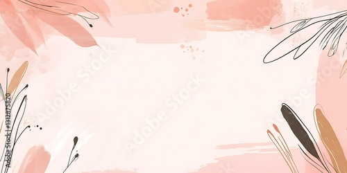 Abstract peach background with floral line art accents.  Perfect for invitations or social media