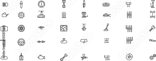 Car Parts line Editable Icons set. Vector illustration in thin line modern style of car structure related icons: body parts, engine types, gearbox, internal parts, and more. Isolated on white