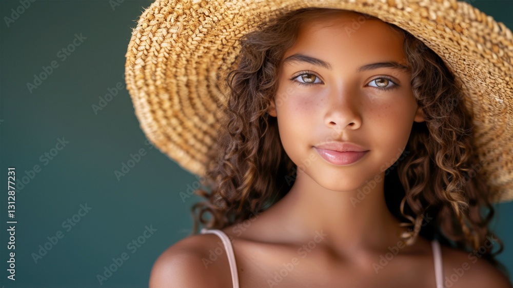 Cheerful brazilian child in traditional attire with a gentle smile on a solid color backdrop Cheerful brazilian child in traditional attire with a gentle smile on a solid color backdrop