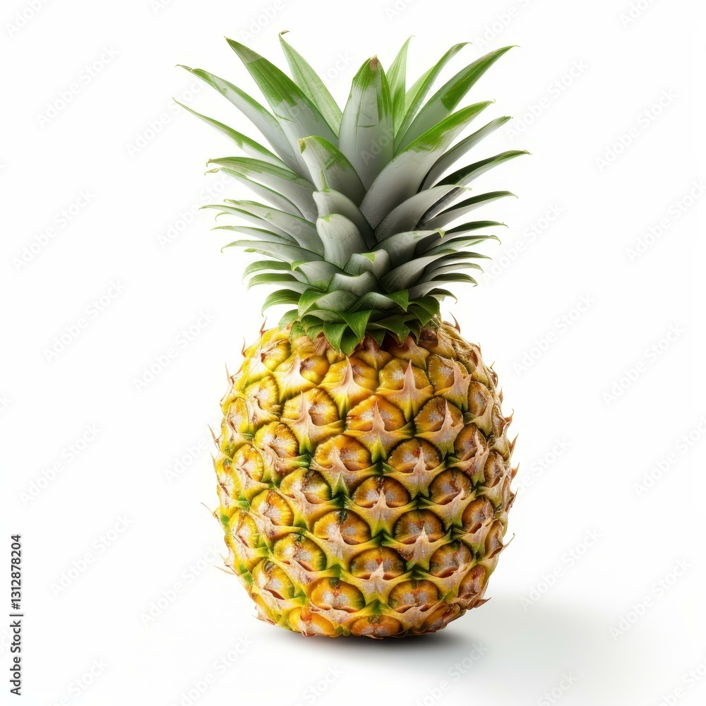 Fresh and vibrant, this pineapple slice showcases its juicy texture against a clean white backdrop. Perfect for food designs Fresh and vibrant, this pineapple slice showcases its juicy texture against a clean white backdrop. Perfect for food designs