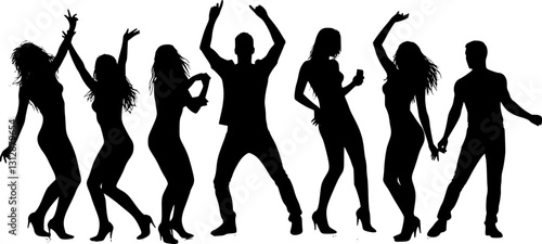 vector set of happy dancing people. Transparent background PNG cutout.

