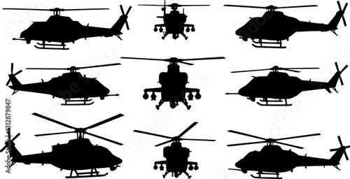 vector set of Military Helicopter silhouette
