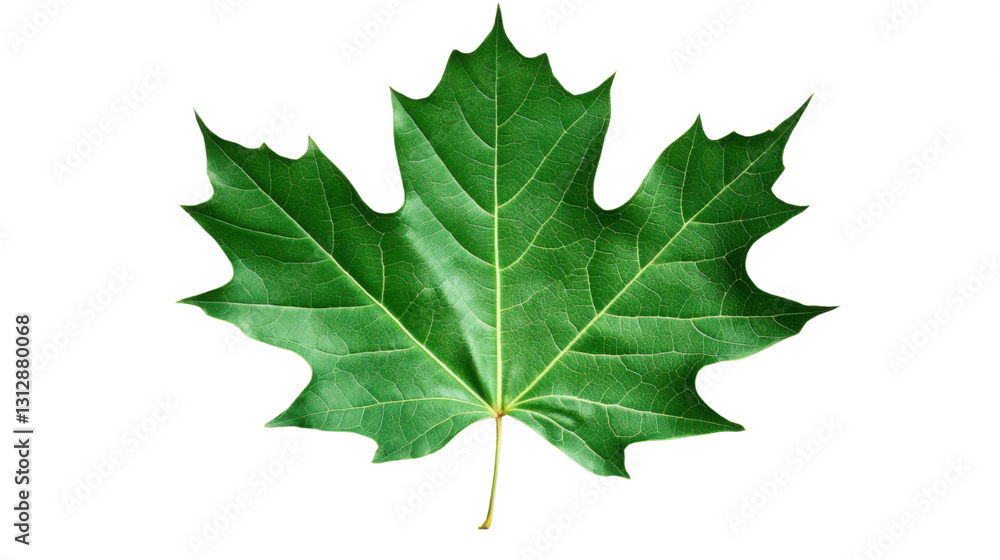 Green maple leaf showing its veins on transparent background Green maple leaf showing its veins on transparent background