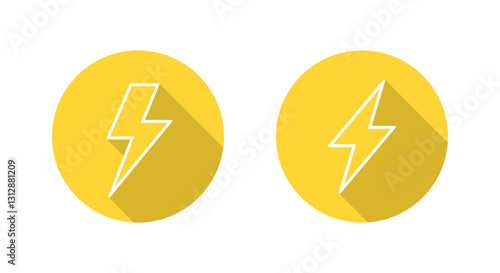 Lightning, energy outline icon with long shadow. Thunder bolt, electric, power sign symbol