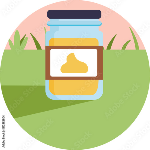 A small glass jar with a lid, filled with butter, commonly used for spreading during a picnic.