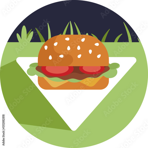 A classic hamburger with a bun, patty, and toppings, symbolizing a popular picnic meal.