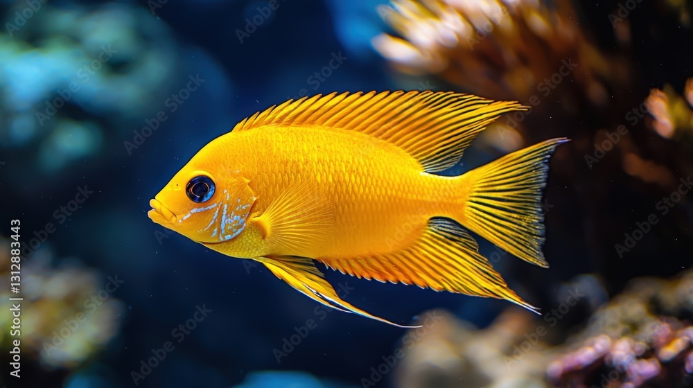 Close-up of vibrant cherry barb and cichlid in a colorful aquarium habitat Close-up of vibrant cherry barb and cichlid in a colorful aquarium habitat