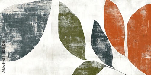 Abstract art featuring stylized leaves in earthy tones.  Textured background
